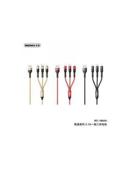 Įkrovimo kabelis 3-in-1 REMAX RC-186th 2.1A USB į USB-C, Lightning, Micro USB