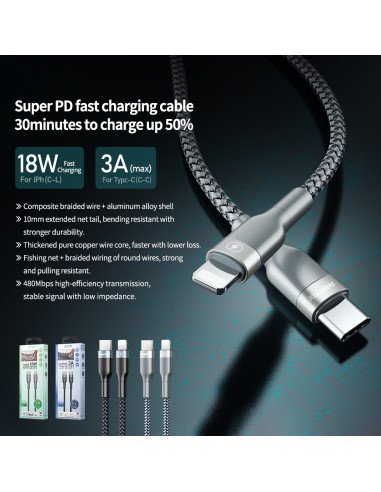 REMAX Fast Charging Cable 18W PD USB-C to...
