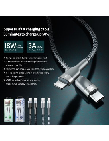 REMAX Fast Charging Cable 18W PD USB-C to...