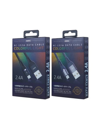 REMAX Data Cable 2.4A USB-A to Micro USB 1m with LED Light RC-152m — view 5