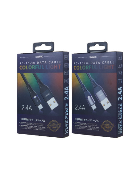 REMAX Colorful Light 2,4A duomenų kabelis RC-152m 1m (USB - Micro)