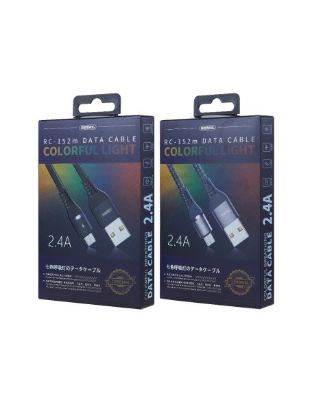 Duomenų kabelis REMAX RC-152m 2.4A USB-A į Micro USB, 1m, su LED apšvietimu — vaizdas 5