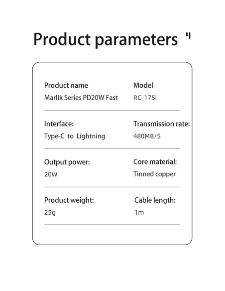 REMAX Marlik Series 20W PD Fast-charging Data Cable RC-175i 1m (Type C- iPhone)