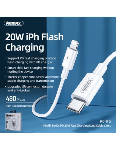 Greito įkrovimo kabelis REMAX RC-175i 20W PD...