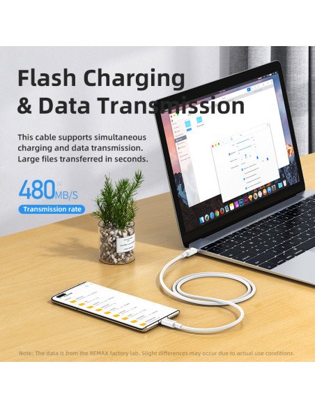Greito įkrovimo kabelis REMAX RC-191 65W PD USB-C į USB-C