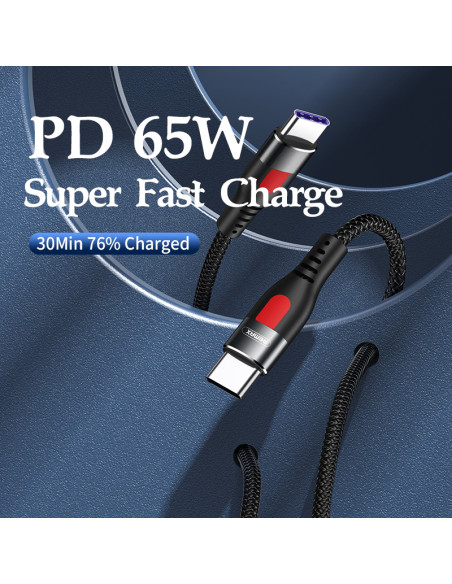 REMAX Lesu serijos PD 65W greito įkrovimo duomenų kabelis RC-195, Type C į Type C