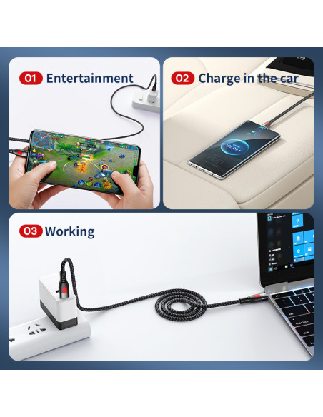 REMAX Lesu serijos PD 65W greito įkrovimo duomenų kabelis RC-195, Type C į Type C