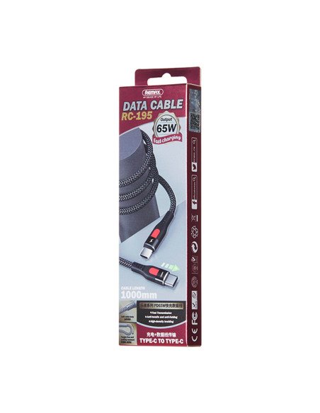 REMAX Lesu serijos PD 65W greito įkrovimo duomenų kabelis RC-195, Type C į Type C