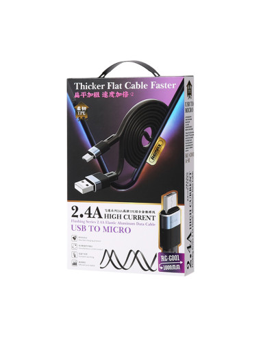 REMAX Flushing Series 2.4A Elastic Aluminum Data Cable 1m RC-C001 A-M (USB - Micro) PACKAGE