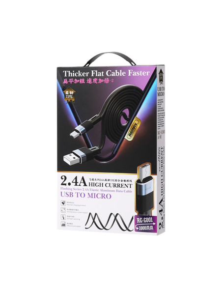 REMAX Flushing Series 2.4A Elastic Aluminum Data Cable 1m RC-C001 A-M (USB - Micro) PACKAGE