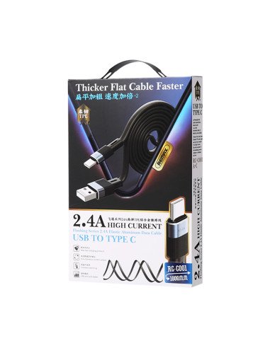 REMAX Flushing Series 2.4A Elastic Aluminum Data Cable 1m RC-C001 A-C PACKAGE