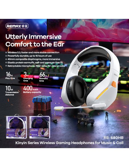 Belaidės žaidimų ausinės REMAX RB-680HB Kinyin Bluetooth 5.3 — vaizdas 6