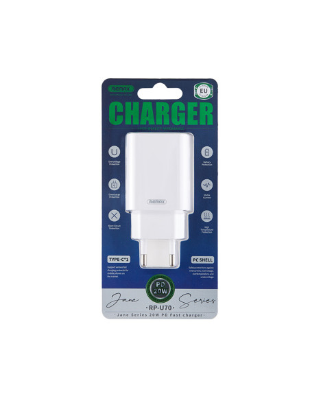 REMAX Jane Series 20W PD Fast Charger RP-U70 (Type C) package