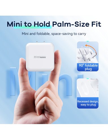 Sieninis įkroviklis REMAX RP-U87 35W PD+QC GaN 2×USB-C, greitas — vaizdas 3