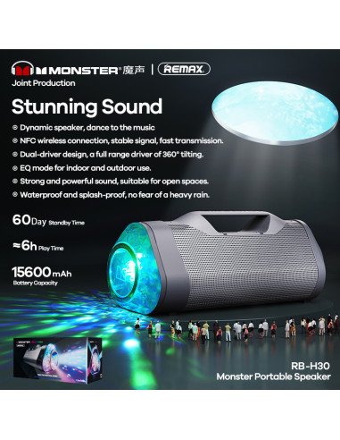 REMAX MONSTER Portable Wireless Speaker 15600mAh with NFC and LED Lights RB-H30 — view 3