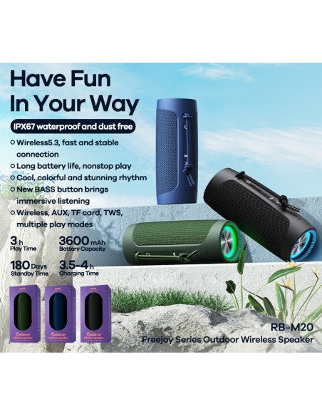 REMAX Freejoy Outdoor Wireless Speaker IPX67 Bluetooth 5.3 with Bass Boost RB-M20 — view 5