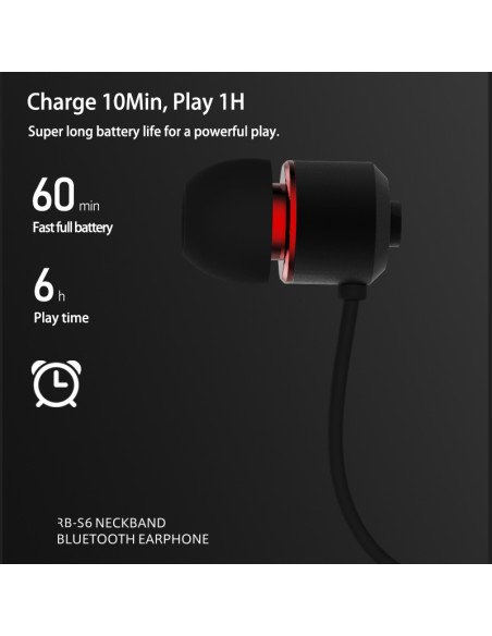 REMAX Wireless Neckband Bluetooth Earphones RB-S6, Black — view 3