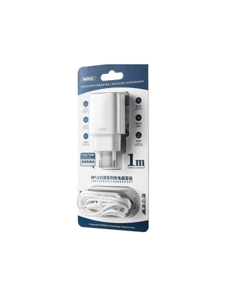 REMAX Jane serijos 2.1A 2USB įkroviklio+laido rinkinys RP-U35 (įkroviklis 2xUSB + laidas iš USB į Type C)