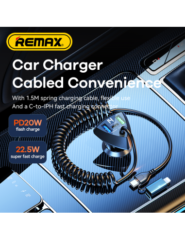 Laidinis automobilinis įkroviklis REMAX RCC328 20W + 22.5W su spyruokliniu kabeliu, greitas — vaizdas 10