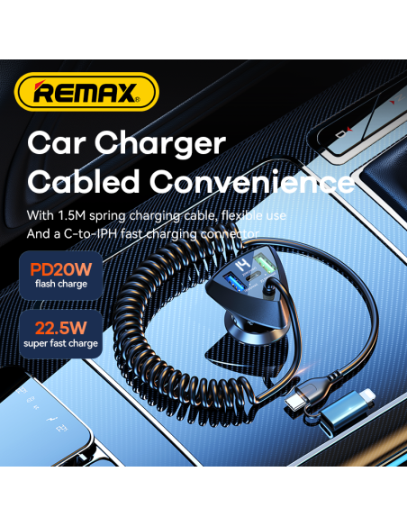 REMAX Cabled Fast Car Charger 20W + 22.5W with Spring Cable RCC328 — view 10