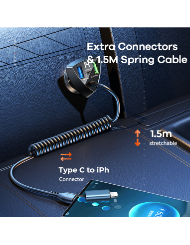 REMAX Cabled Fast Car Charger 20W + 22.5W with Spring Cable RCC328 — view 4