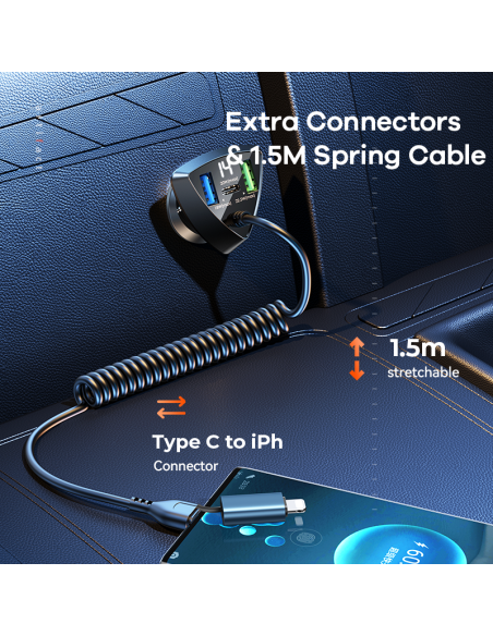 REMAX Cabled Fast Car Charger 20W + 22.5W with Spring Cable RCC328 — view 4