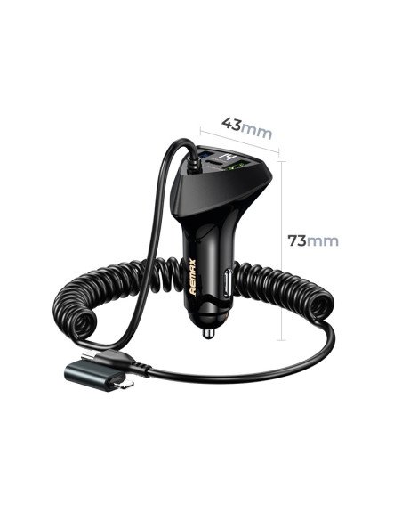 REMAX Cabled Fast Car Charger 20W + 22.5W with Spring Cable RCC328 — view 2