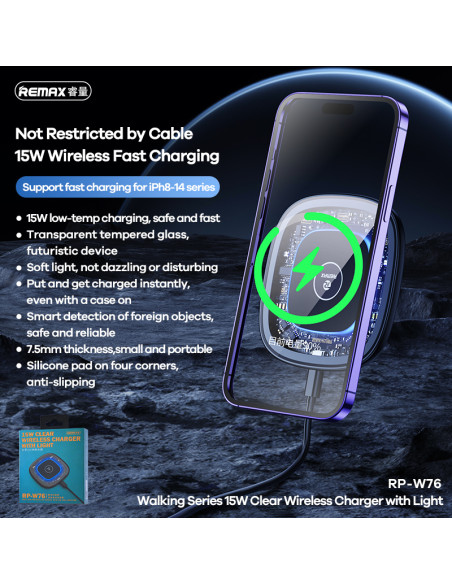 REMAX Walking Series 15W Transparent Wireless Charger RP-W76