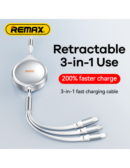 REMAX Drip Series 15W Retractable 3-in-1 Fast Charging Cable RC-C018 (USB to iPhone,Type C, Micro)