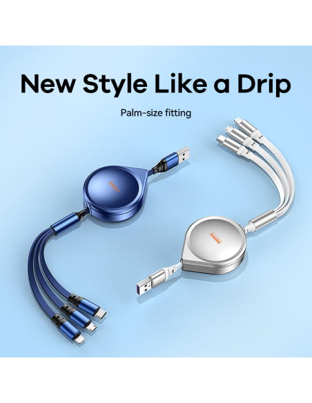REMAX Drip Series 15W Retractable 3-in-1 Fast Charging Cable RC-C018 (USB to iPhone,Type C, Micro)