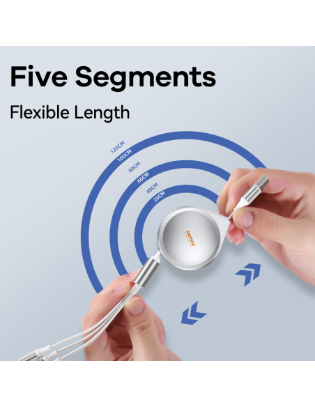 REMAX Drip Series 15W ištraukiamas 3-in-1 greitojo įkrovimo kabelis RC-C018 (USB to iPhone, Type C, Micro)