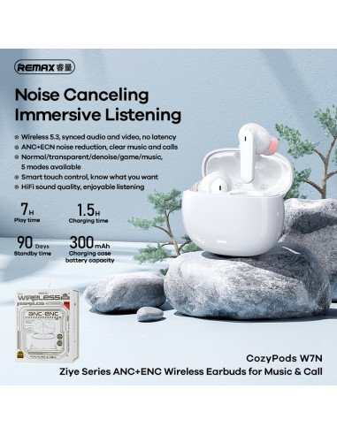 REMAX TWS Wireless Earbuds with ANC+ENC Bluetooth 5.3 CozyPods W7N — view 6