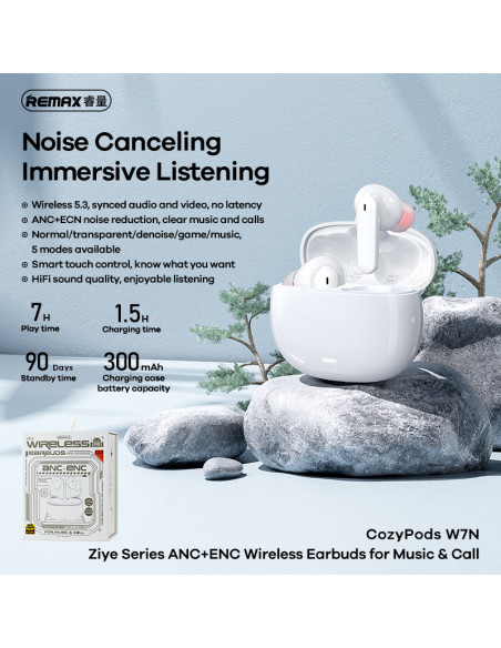 REMAX ANC+ENC Wireless Earbuds for Music & Call CozyPods W7N