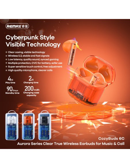 REMAX TWS Wireless Earbuds Bluetooth 5.3 ENC IPX4 CozyBuds 6C Clear — view 5
