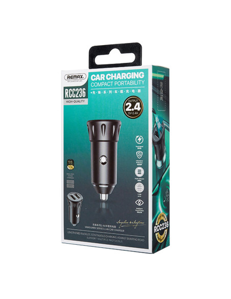 REMAX 2.4A Car Phone Charger 3-in-1 Charging Cable RCC236 (2xUSB + cable USB to Type C, Lightning, Micro)