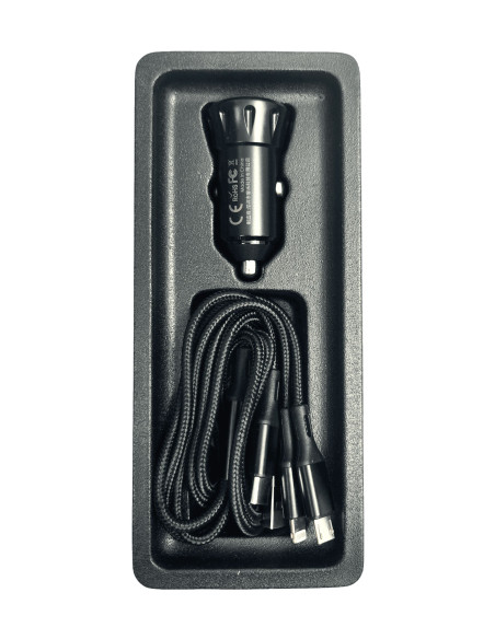 REMAX 2.4A Car Phone Charger 3-in-1 Charging Cable RCC236 (2xUSB + cable USB to Type C, Lightning, Micro)