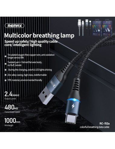 REMAX Colorful Light 2.4A Data Cable RC-152a...