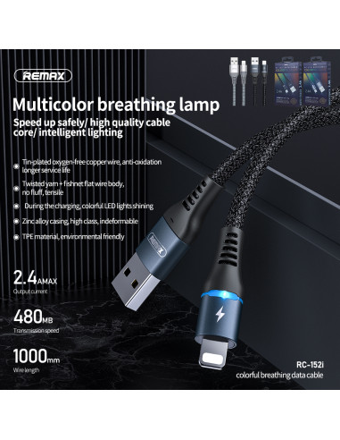 REMAX Colorful Light 2.4A Data Cable RC-152i...