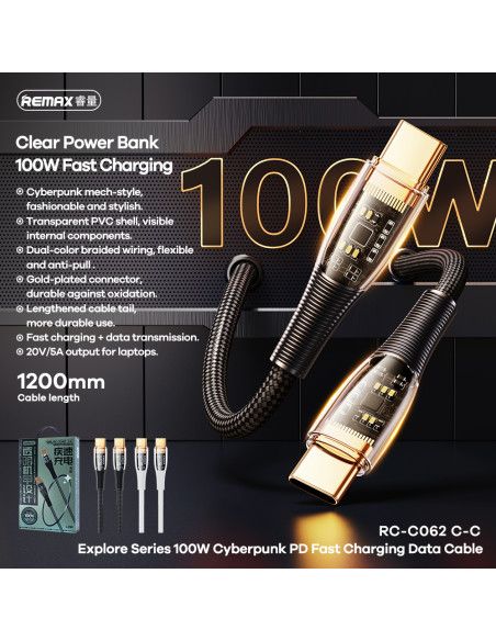 Remax Explore Series 100W Cyberpunk PD Fast Charging Data Cable RC-C062 (type C-type C)