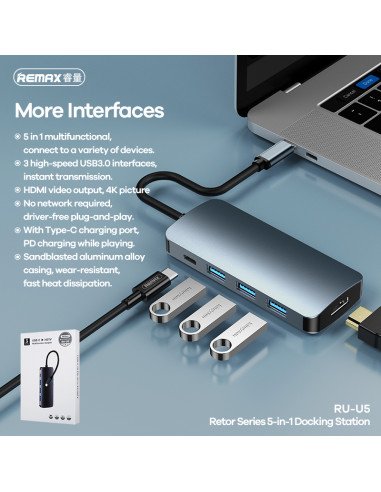 REMAX Retor Series 5-in-1 Docking Station RU-U5
