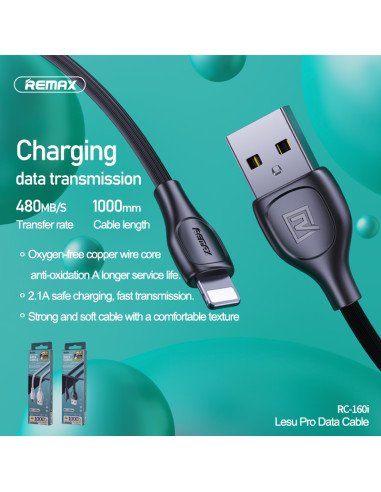Duomenų kabelis REMAX RC-160i 2.1A USB-A į...