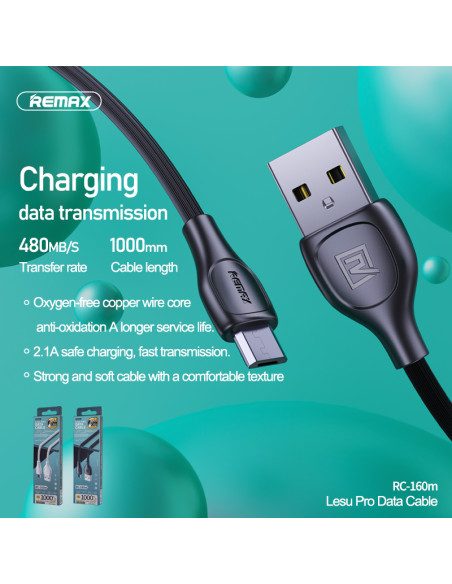 REMAX Lesu Pro serijos 2.1A duomenų perdavimo kabelis RC-160m (USB-Micro)