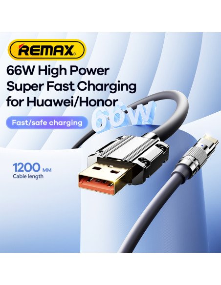 REMAX Fast Charging Cable 66W Zinc-Alloy with Light USB-A to USB-C RC-C052