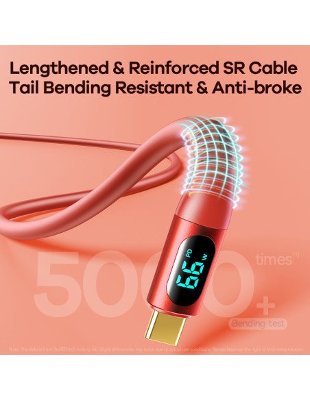 Greito įkrovimo kabelis REMAX RC-C030 66W su skaitmeniniu ekranu USB-A į USB-C