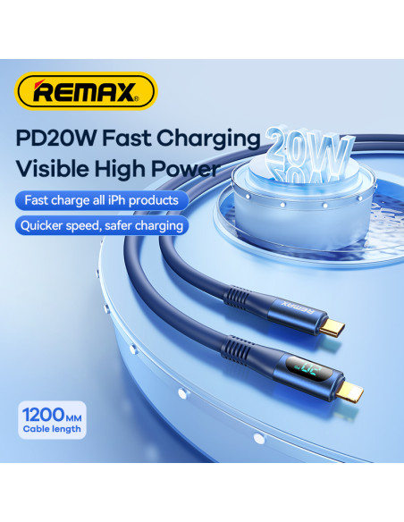 REMAX Zisee serijos 20W elastinis duomenų perdavimo kabelis su skaitmeniniu ekranu RC-C031 (Type C - iPhone)