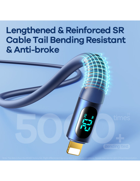 REMAX Zisee serijos 20W elastinis duomenų perdavimo kabelis su skaitmeniniu ekranu RC-C031 (Type C - iPhone)