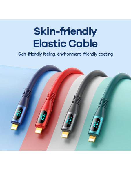 REMAX Zisee serijos 20W elastinis duomenų perdavimo kabelis su skaitmeniniu ekranu RC-C031 (Type C - iPhone)