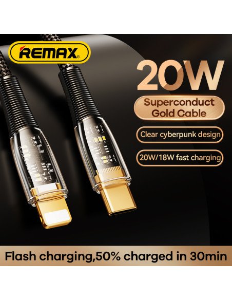 REMAX Fast Charging Cable 20W PD Transparent USB-C to Lightning RC-C061