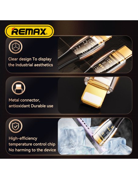Greito įkrovimo kabelis REMAX RC-C061 20W PD permatomas USB-C į Lightning