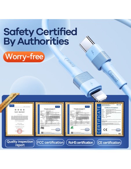 Greito įkrovimo kabelis REMAX RC-C056 20W PD skystas silikonas USB-C į Lightning, 1m